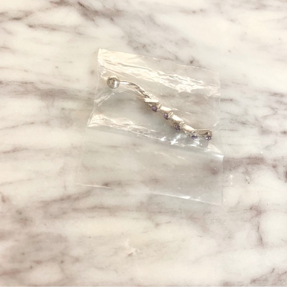 Purple Stone Linear Surgical Steel Belly Navel Ring - Picture 3 of 3